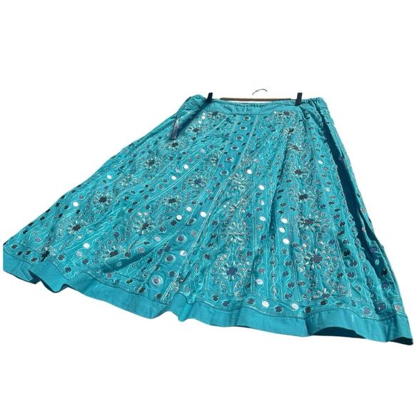 NWT Soft Surroundings Turquoise Maxi Skirt Mirror Embellished Boho Embroider PL - Picture 4 of 9